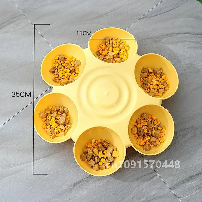 Pet Cat Dogs 6-grid Petals Bowls Multi-function Drinking Water Feeding Bowl Slow Eating Feeder Food Distribution Container