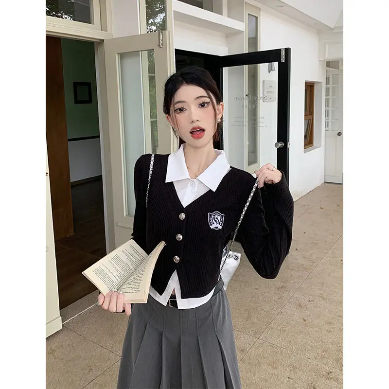 

2024 Japanese Jk uniform suit college style splicing short top vintage improved jk uniform set girl sexy daily jk uniform set