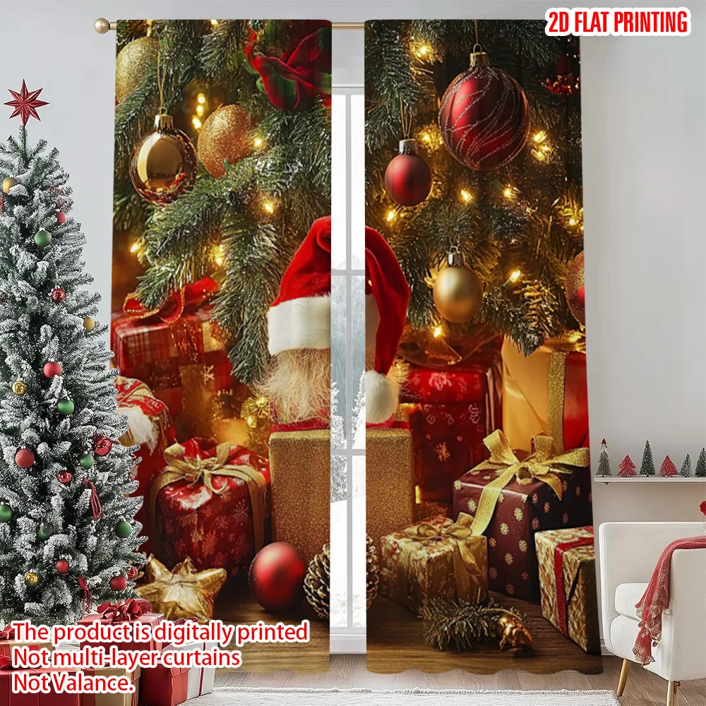 

2pcs 2D flat printing Merry Christmas Popular Curtain Christmas on4 Versatile Fabric Without Electricity Versatile Perfect for