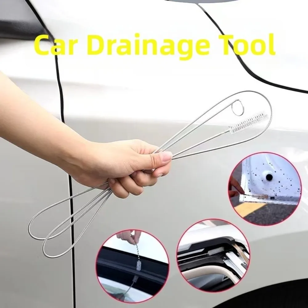 2pcs Long Flexible Refrigerator Drain Dredge Coil Brush Stainless Steel Drain Hole Dredge Kitchen Drain Pipe Cleaning Tool