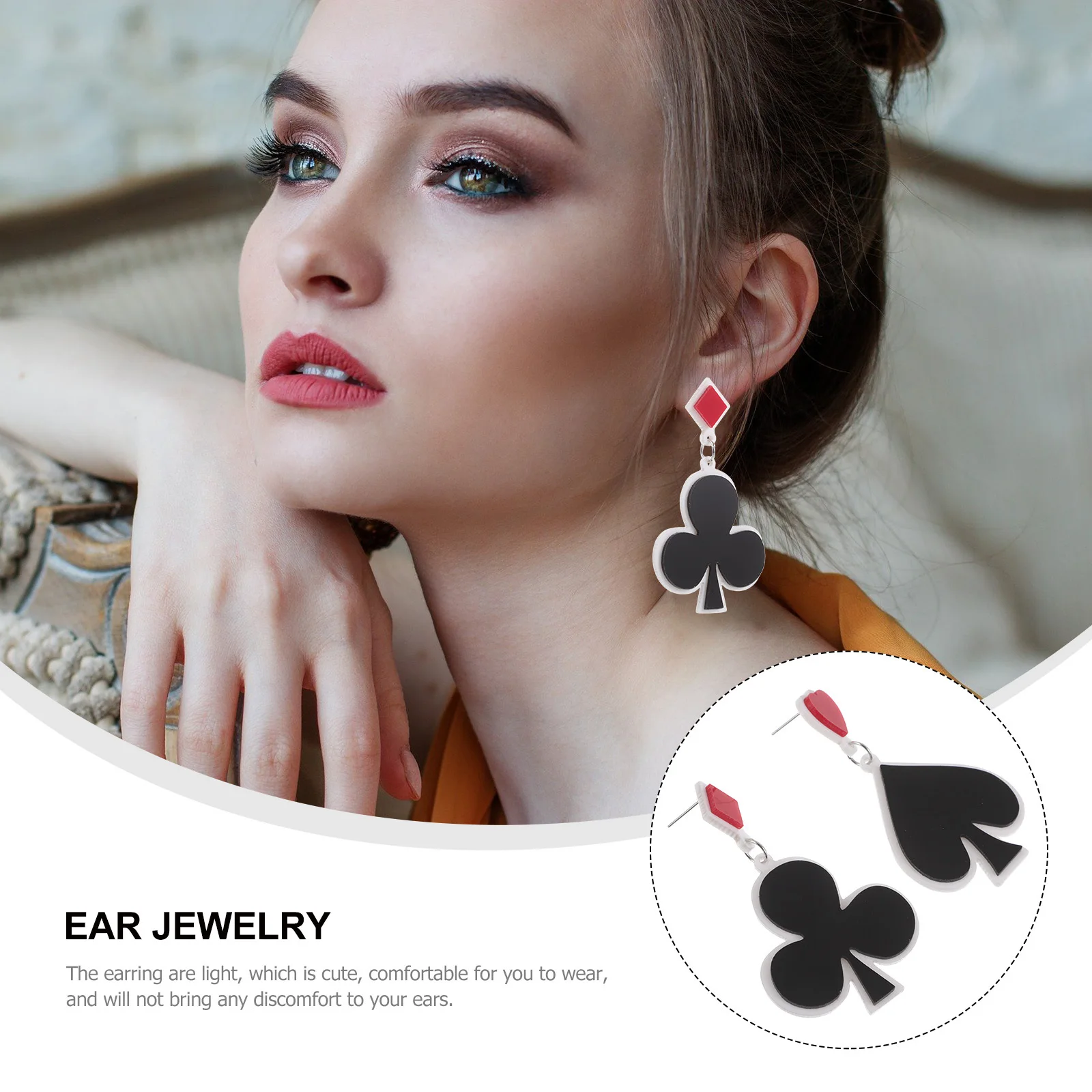 بطاقة البوكر المضحكة المتدلية على شكل قلب أقراط فريدة من نوعها غير متطابقة للنساء في عيد الحب وحفلات الزفاف هدية عتيقة #2