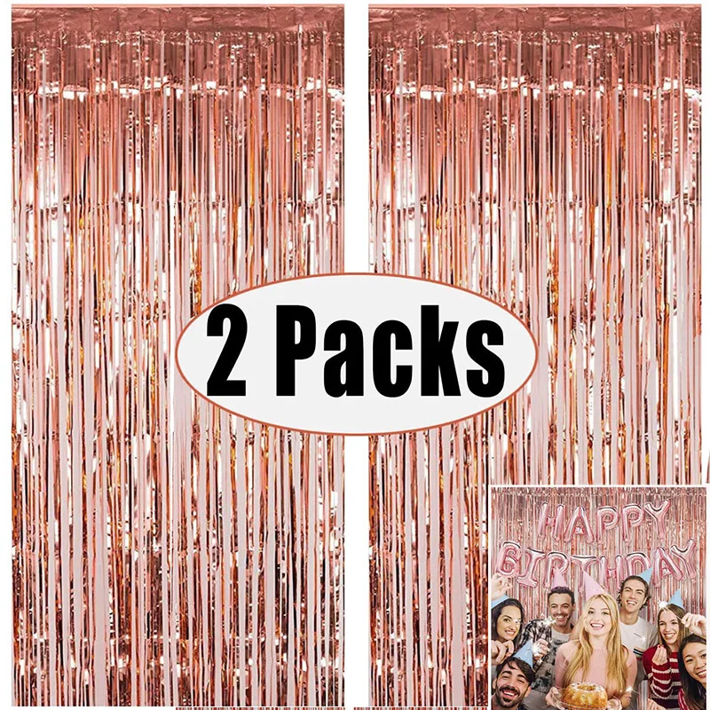 2er Pack 1x2m Silber Metallic Folie Lametta Fransen Vorhang Hintergrund Geburtstag Hochzeit Bachelorette Party Dekoration Erwachsenen Jubiläum