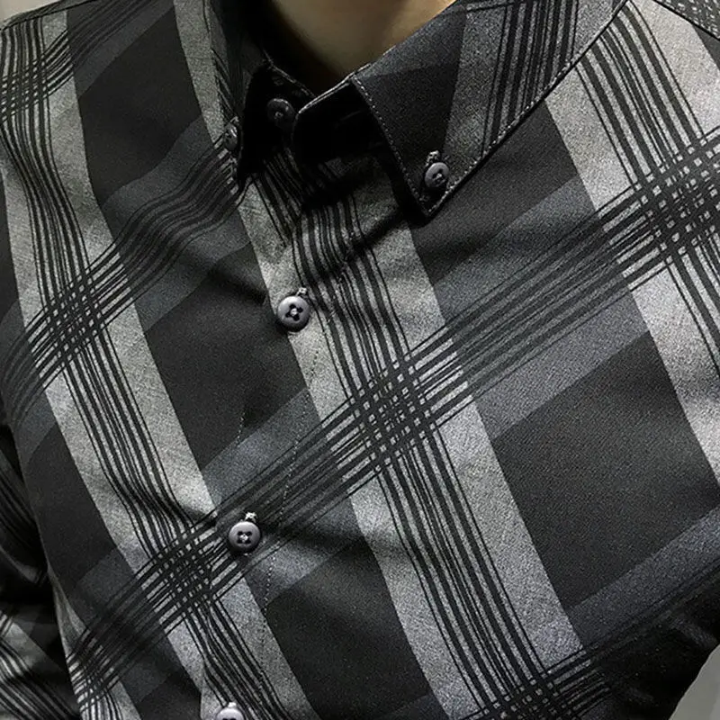 New Long Sleeve Plaid Shirt Korean version trendy men autumn leisure Slim fit Non-iron business men's shirt