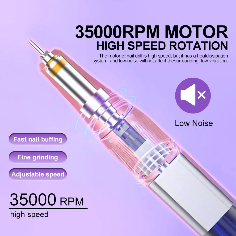 Taladro eléctrico portátil para uñas, lijadora de uñas recargable con pantalla LCD para esmalte de Gel acrílico, herramienta profesional para uñas, 35000RPM