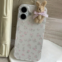 3D Lattice Bow Brown Rabbit Floral Pattern Phone Case For iPhone 17 Air 16 15 14 13 12 11 Pro Max 7 8 Plus 16e X XR XS Max Cover