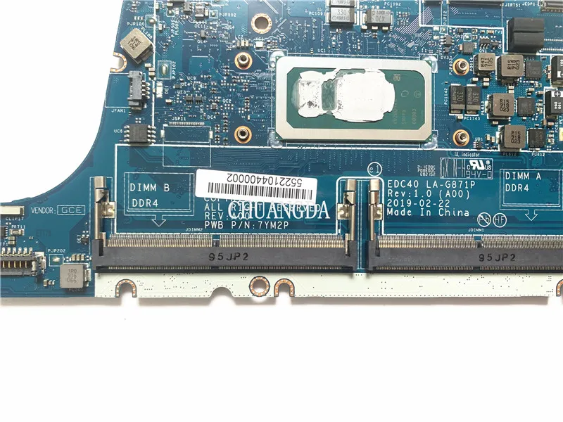 CN-0WRHWP 0WRHWP 0FHPJ8 Laptop Motherboard For DELL XPS 7400 E7250 LA-G871P With I5-8265U / I5-8365U CPU 100% Working