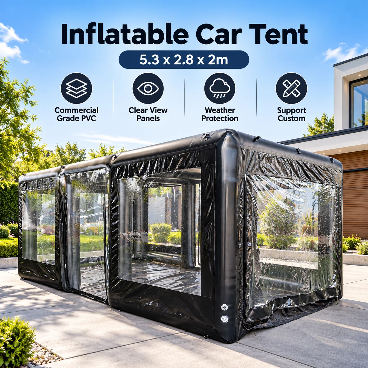 Inflatable Car Detailing Tent, Transparent PVC Portable Auto Garage Enclosure for Car Care, Storage, 10x20 Feet