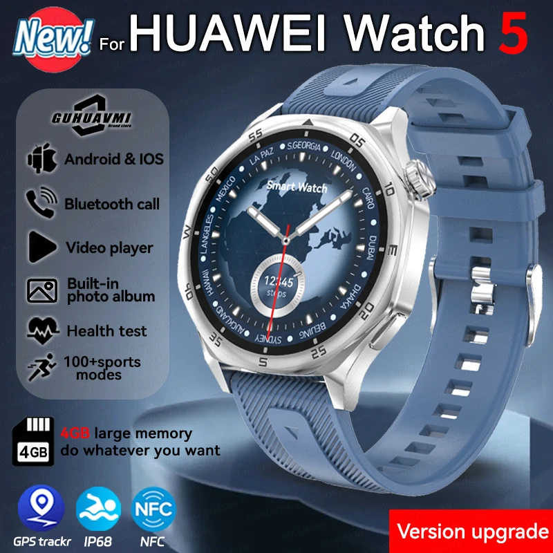 For Huawei New Sapphire Screen Watch 5 Smart Bracelet Men 4GB Memory MP3 Music 3D Menu NFC Bluetooth Call Waterproof Smartwatchs