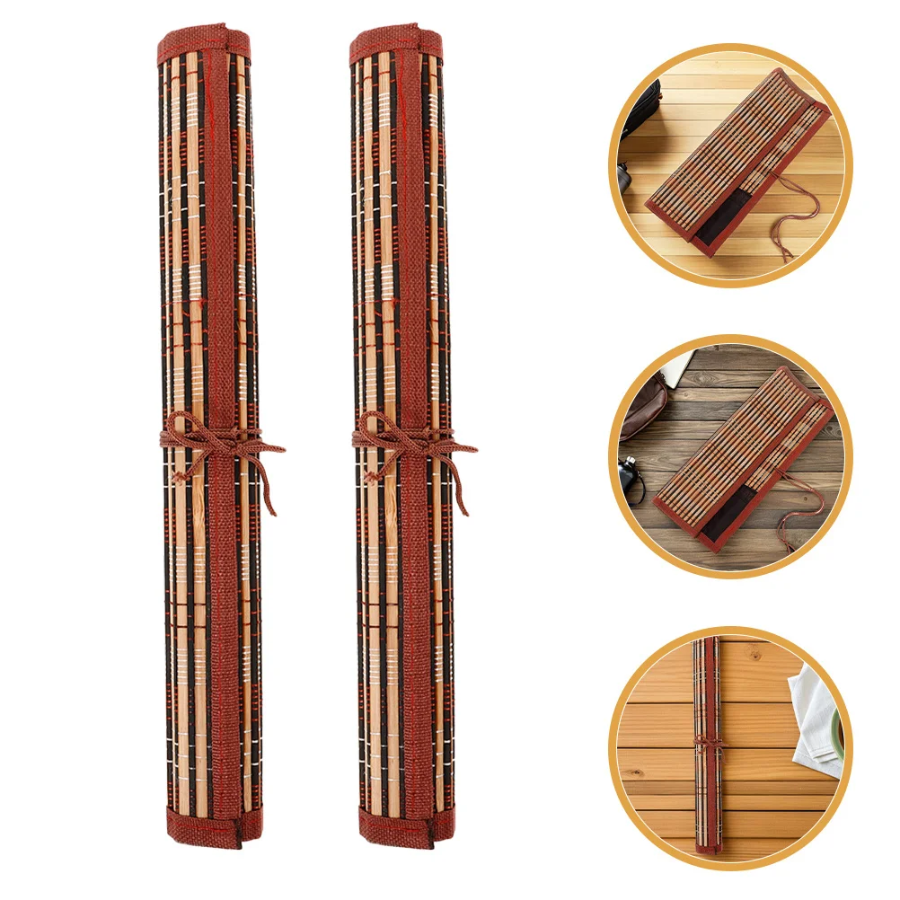 

2Pcs Vintage Bamboo Calligraphy Brush Roll Up Bag Portable Painting Pen Holder Artists Travel Home Use Pen Wrapping Bag