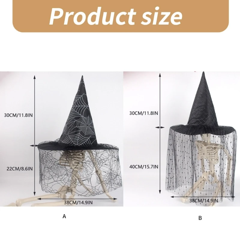 Halloween Party Witch Hats Cobweb Glitter Ruffled Sheer Pointed Hat Cosplay Accessory Unique Witch Hat