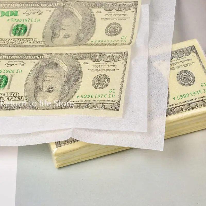 Funny Dollar Pattern Tissue Paper Disposable Towel Pure Wood Portable Money Napkin Handkerchief Party Tableware 9 Sheets/Pack