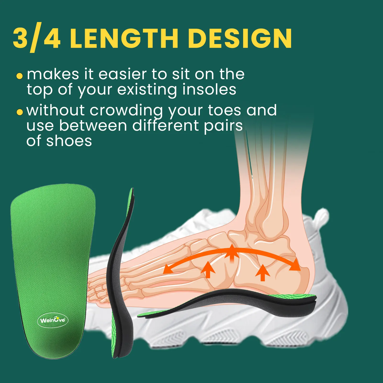 

1Pair Arch Support Insoles 3/4 Height Increase Insoles Half Palm Cushion Plantar Fasciitis Flat Feet Corrector Outdoor Sports