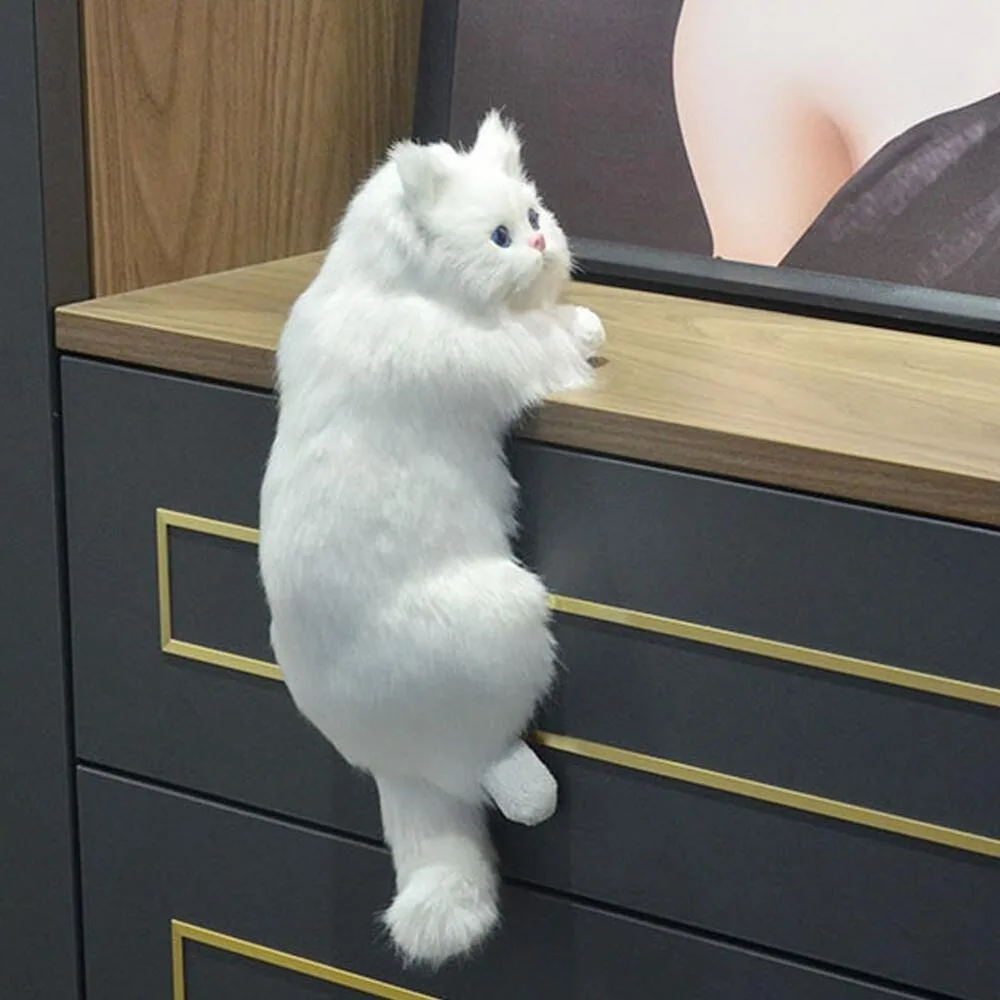 Soft Furry Simulation Cat Hanging Ornaments Plush Home TV Realistic Doll Animal Figurines Desktop Gift Plush Kitten Toy