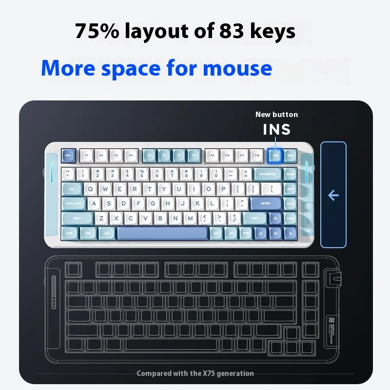 MCHOSE X75V2 Pro Wireless Mechanical Keyboard - Three mode connection, Ergonomic Design,for Gaming & Office Use