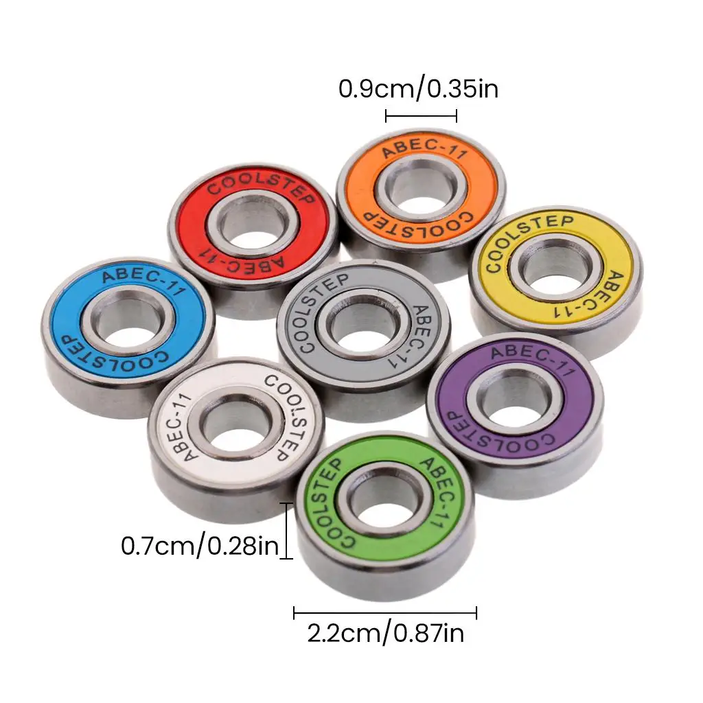 Chrome Steel Skateboard Bearings Low Friction Removable Shield ABEC 1 of 8 for Scooter and Longboard