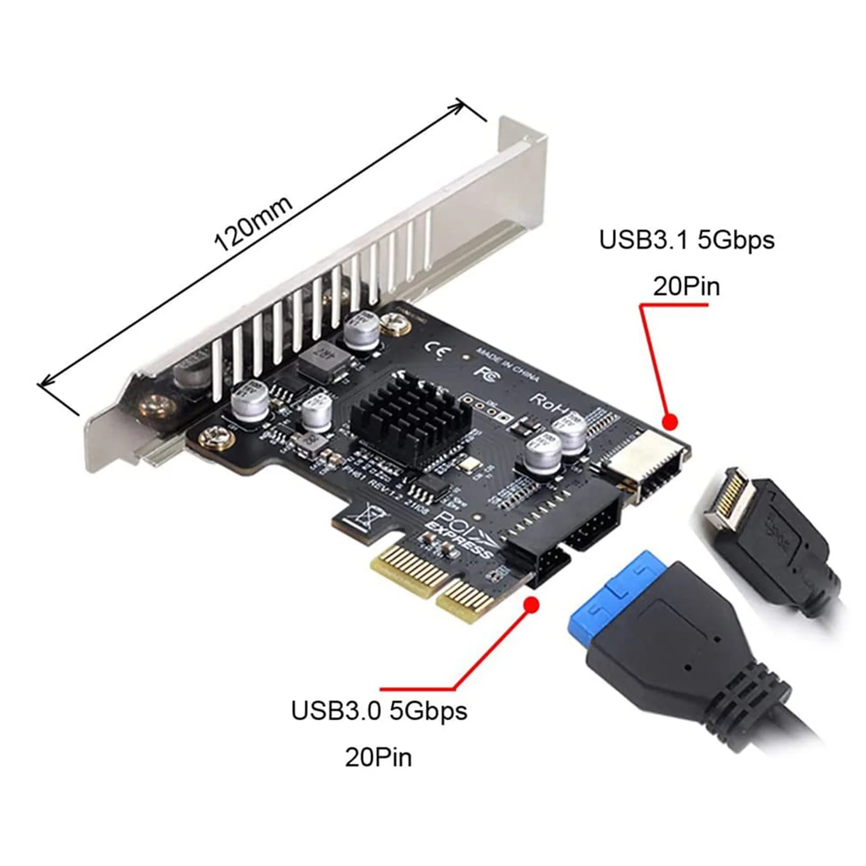 5Gbps Type-E USB 3.1 Front Panel Socket & USB 2.0 to PCI-E 1X Express Card VL805 Adapter for Motherboard