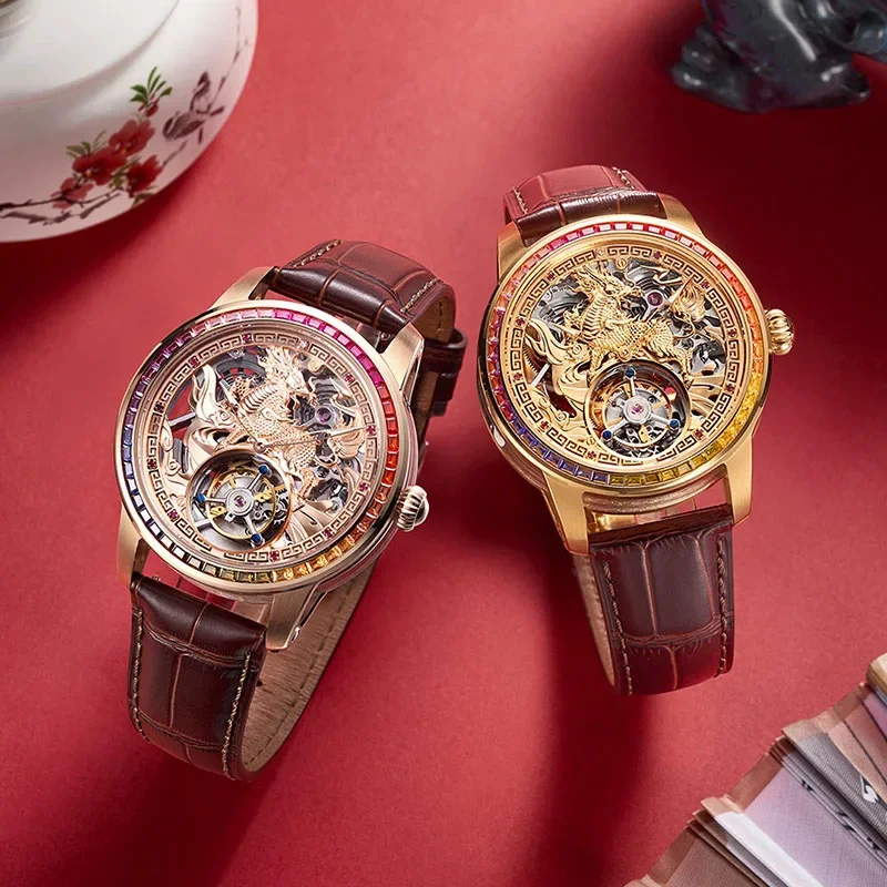 Kylin hollow-out full-automatic carduto volano zaffiro orologio meccanico oriental mystery power