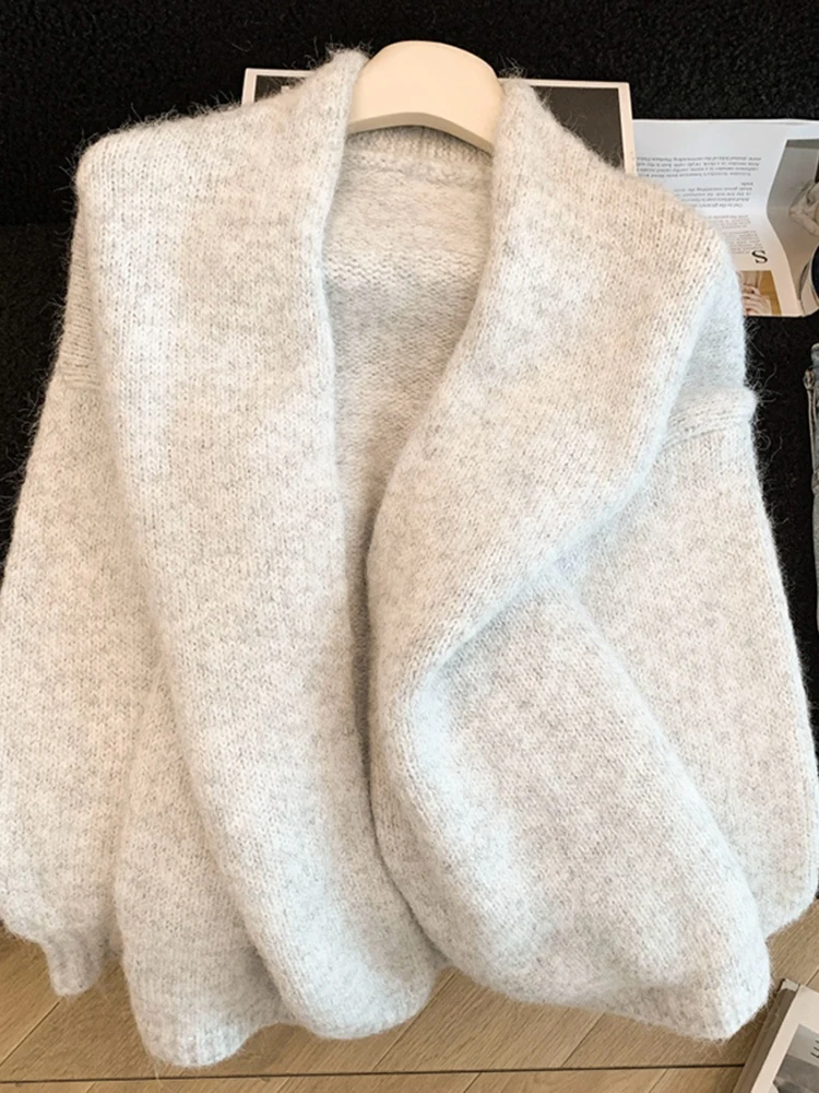 

Модный длинный вязаный свитер женский, весна 2026, свободный, универсальный, стройнящий, верхняя одежда, мягкий, теплый, с V-образным вырезом