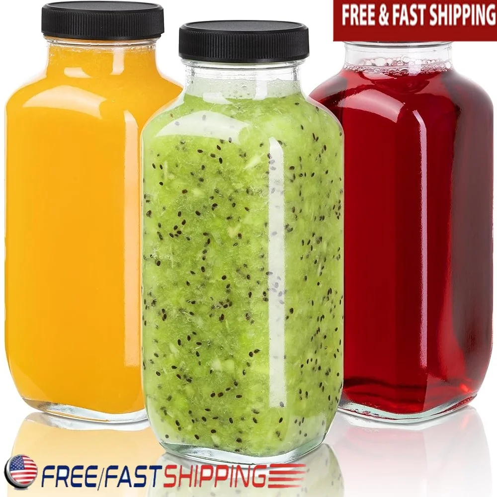 

Reusable Juice Bottles with Lids Set of 3 Clear Glass Drink Containers Durable Smoothie Water Milk Jars Ideal Juicing
