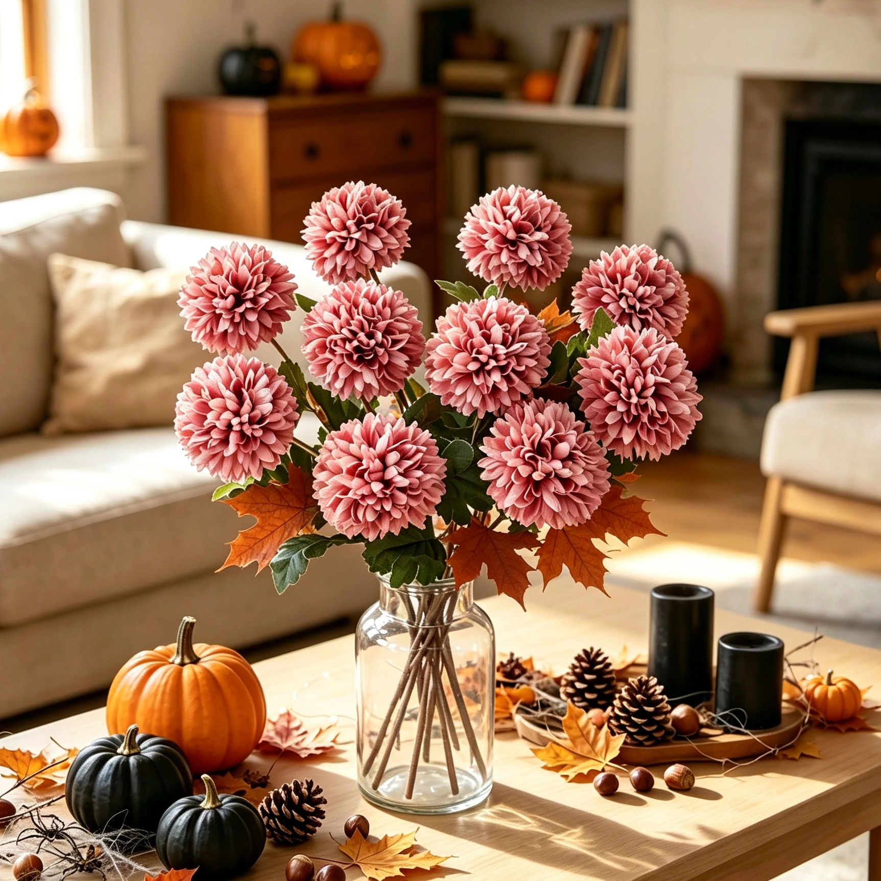 12 Stück Künstliche Blumen Seidenkugel-Chrysanthemen Hochzeits-Brautstrauß Heim-Tischdekoration Festival Herbst Halloween Deko DIY Geschenk – Detail 1