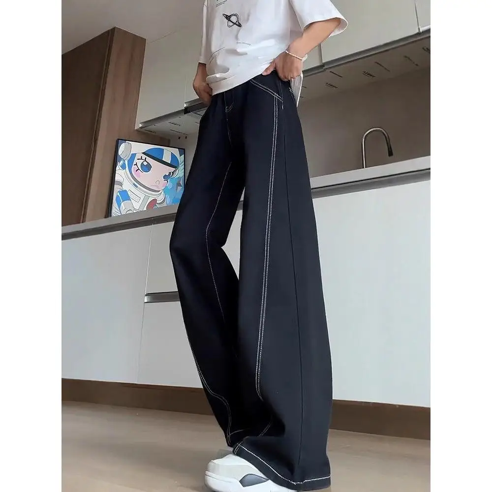 

Dancing Black Denim Men's High Waist Straight Leg Loose Fit Bell Bottoms Knife Casual Jeans Youth Trendy Slimming Effect