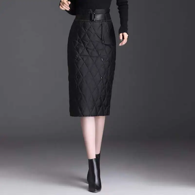 Women Winter Skirt Windproof Warm and Thickened Down Cotton Skirt High Waist Cotton Padded Skirts Office Lady Skirt M130