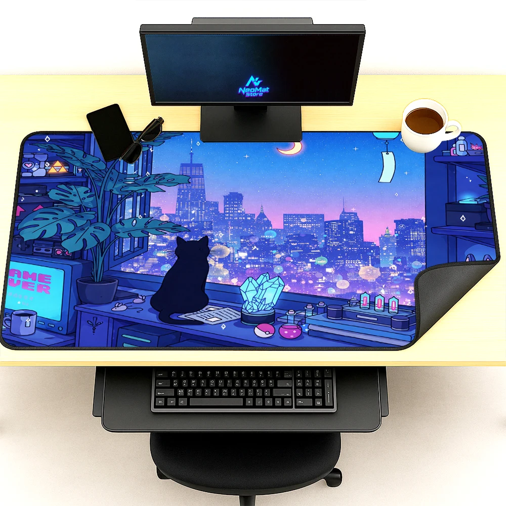 Desk Setup Grey - Alas Meja Gaming Cat Desk Pad