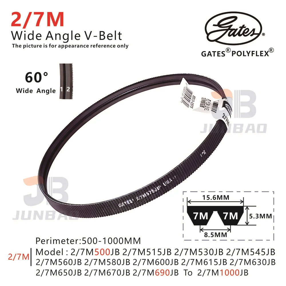 

Gates Combined Wide Angle V-Belt 2/7M500JB 2/7M515JB 2/7M530JB 2/7M545JB 2/7M560JB 2/7M580JB 2/7M600JB To 2/7M1000JB Lathe Belt