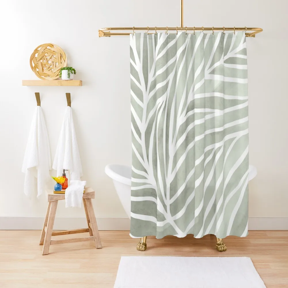 

Sage green leaf line art Shower Curtain Bath Curtains