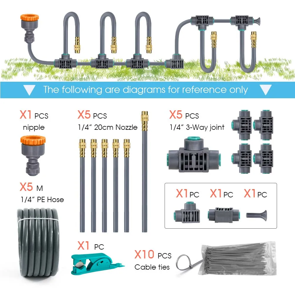 1/4'' Flexibel 360° °   Roterende aanpassing Messing mondstukirrigatieset Snelle verbinding Automatische verneveling Tuinbewateringssysteem