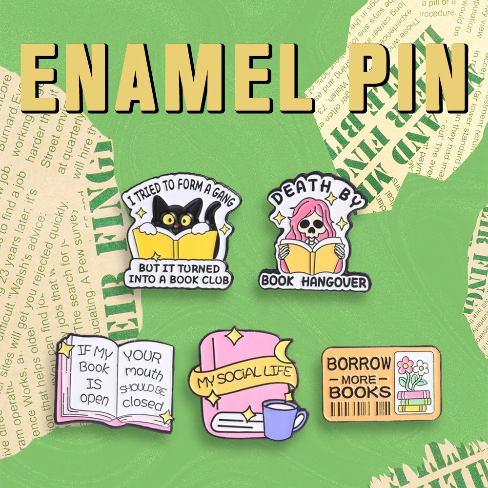 Funny Reading Quote Enamel Pins Book Club Cat Skeleton Book Themed Brooch Badge Relatable Gift for Book Lovers