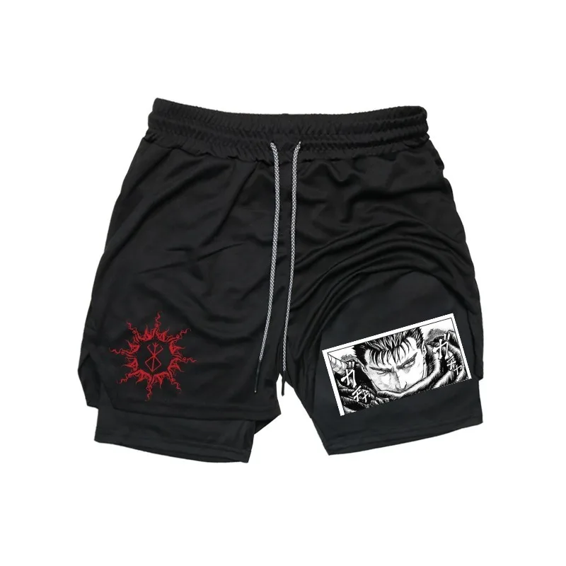 

Anime Guts 2-in-1 Gym Workout Shorts for Men Summer Quick Dry Stretchy Athletic Compression Shorts Fitness Running Jogging Short