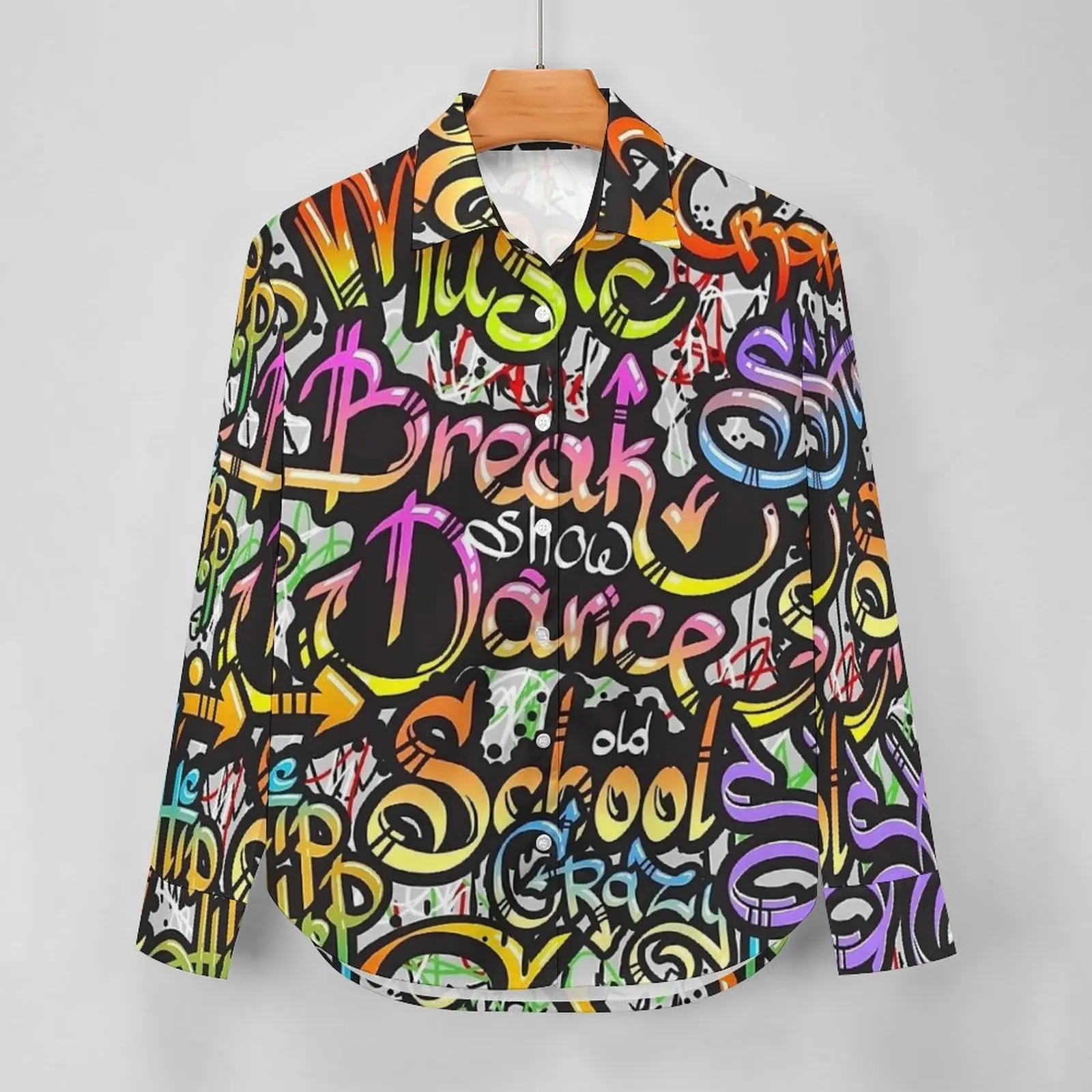 Colorful Graffiti Style Design Loose Blouse  Street Wear Oversize Blouses Woman Long Sleeve Retro Shirt Spring Custom Tops