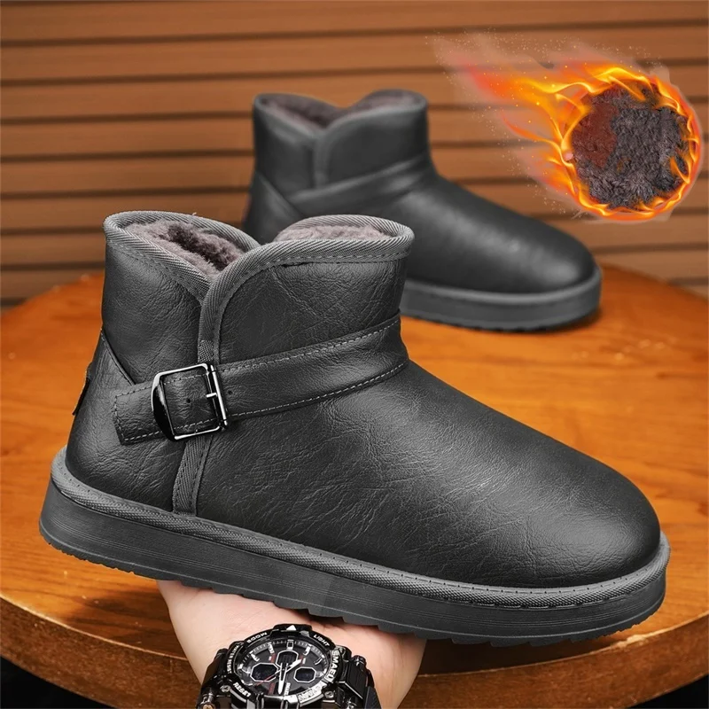 Large Size Men's High-Top Warm Snow Boots with Belt Buckle Design, Thick Thermal Insulation, Durable and Non-Slip, Suitable for