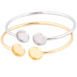 5pcs Stainless Steel Gold Plated Bendable Cuff Bracelet Base Blanks 10mm Cabochon Bangle Bezel Setting Trays Diy Accessories
