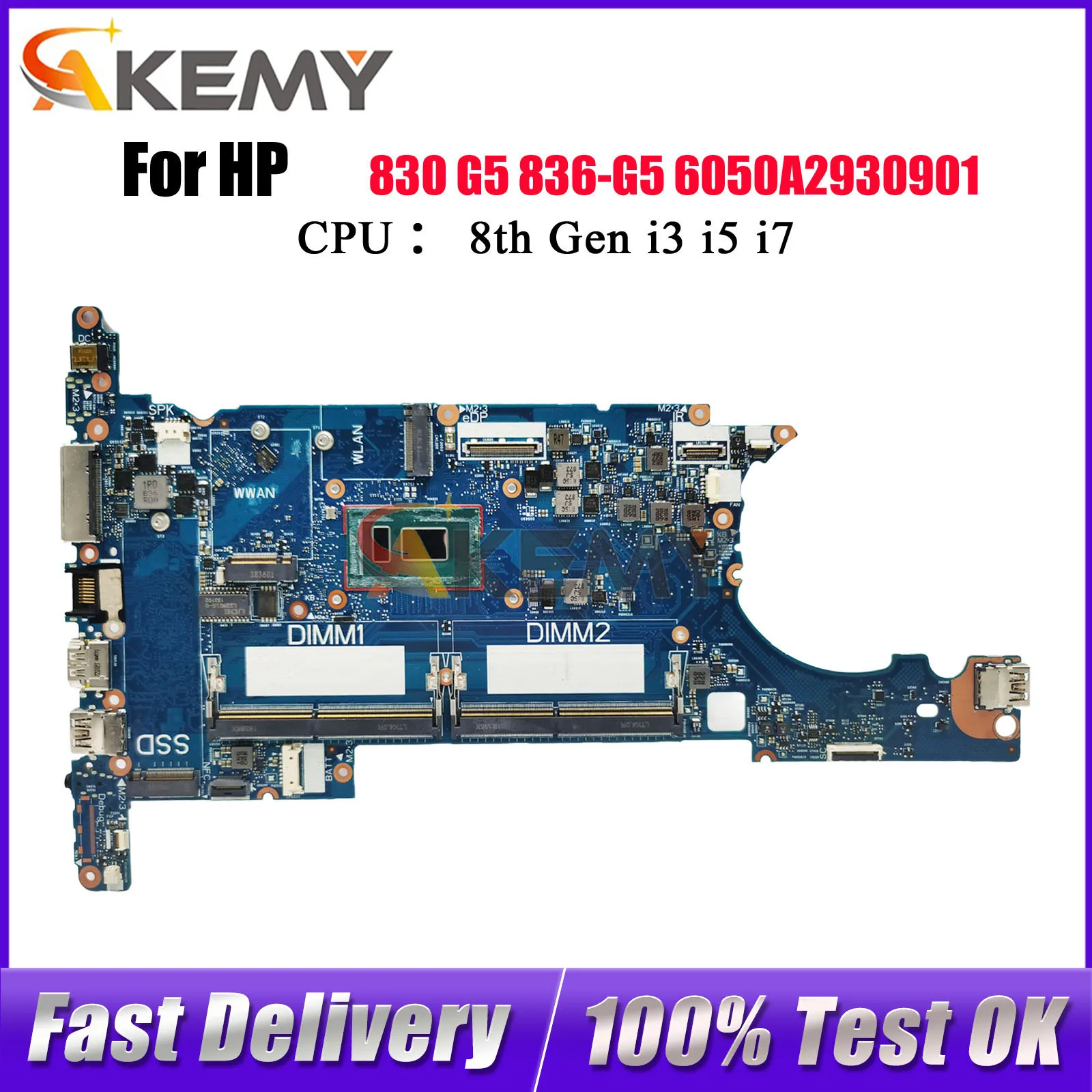 

6050A2930901 для ноутбука HP EliteBook 830 G5, материнская плата с процессором i5 i7 8-го поколения DDR4 L13687-601 L13709-601, 100% полностью протестировано