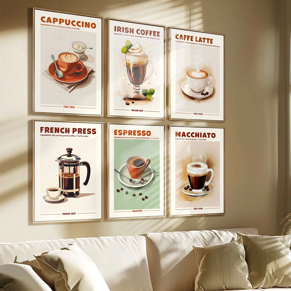 Retro Caffe Latte Coffee Shop Art Poster Classic Vintage Posters Vintage Room Home Bar Cafe Decor Nordic Home Decor