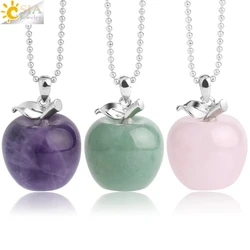 CSJA Apple Natural Stone Crystal Pendant Charms Tige Amethysts Pendants Rose Quartz Necklaces for Female Women Chrismtas G046