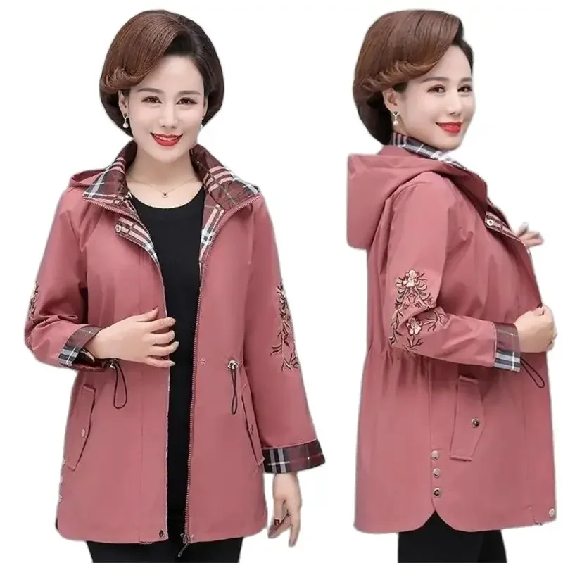 Mother's Windbreaker 2024 Spring Autumn New Fashion Wide Lady Coat Thin Noble Middle-Aged Elderly Women Top Foreign Style Z529