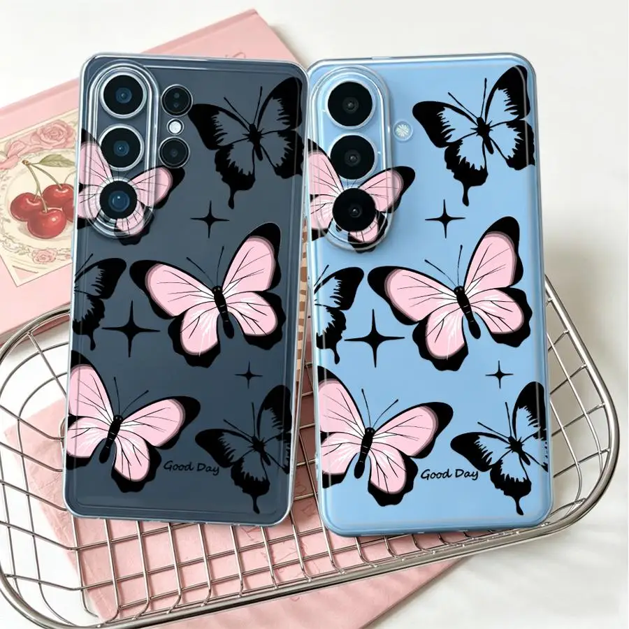Simple Two Tone Butterfly Phone Cover Case for Samsung Galaxy S26 Ultra S21 S20 Plus S24 Note 20 Ultra 10 S25 Edge S22 FE S23