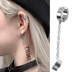 1Pc Titanium Steel Ear Cuff Clip Dangle Drop Chain Earrings for Men Women Punk Rock Goth Cool Hip Hop Kpop Earring Jewelry Teens
