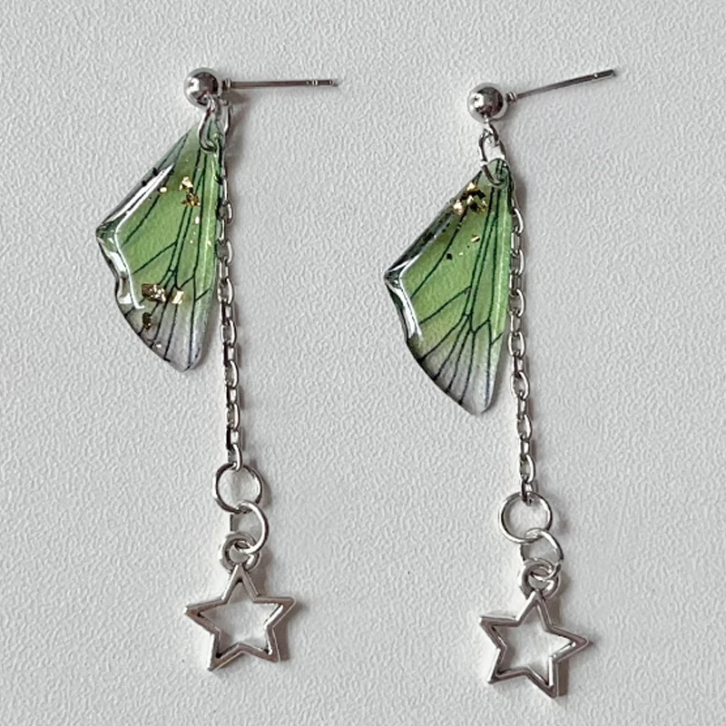 Green Fairy Wings Star Charm Earrings Original Y2K Jewelry