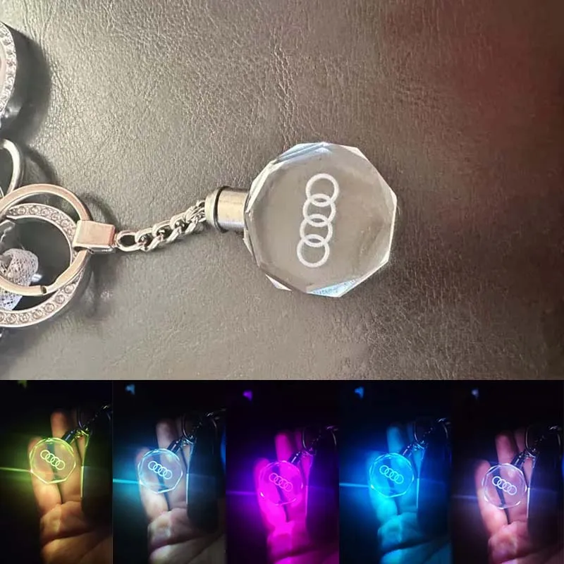 Car LED Keyring Crystal Pendant Key Chain Decoration Accessories For Audi A4 B8 A3 A5 A6 S3 S4 S5 S6 RS3 RS5 RS6 Q3 Q5 Keychain