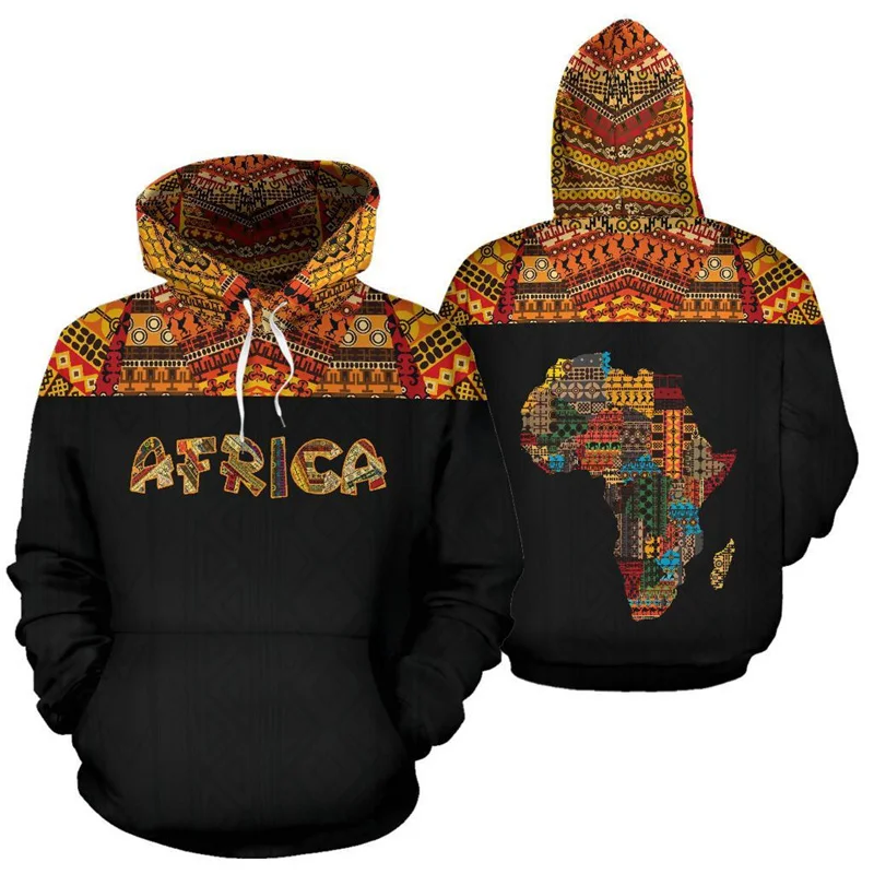 2024 New Men Hoodies 3d Printed Frica Panther Map Hooded Top  Fashion Street Sports Pullover Sweatshirts Women Y2k Clothes