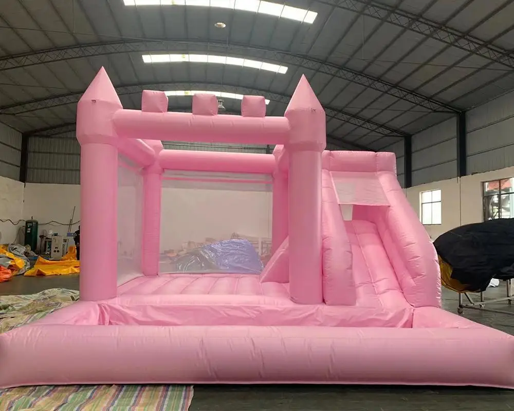 Château Gonflable avec Balle Coulissante pour Enfant, Maison à Rebond Rose