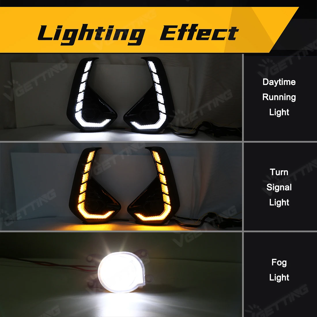 LED DRL For Toyota Hilux Revo 2024 2025 Daytime Running Lights Turn Signal Fog Lamps White Yellow Front Bumper Daylights 12V
