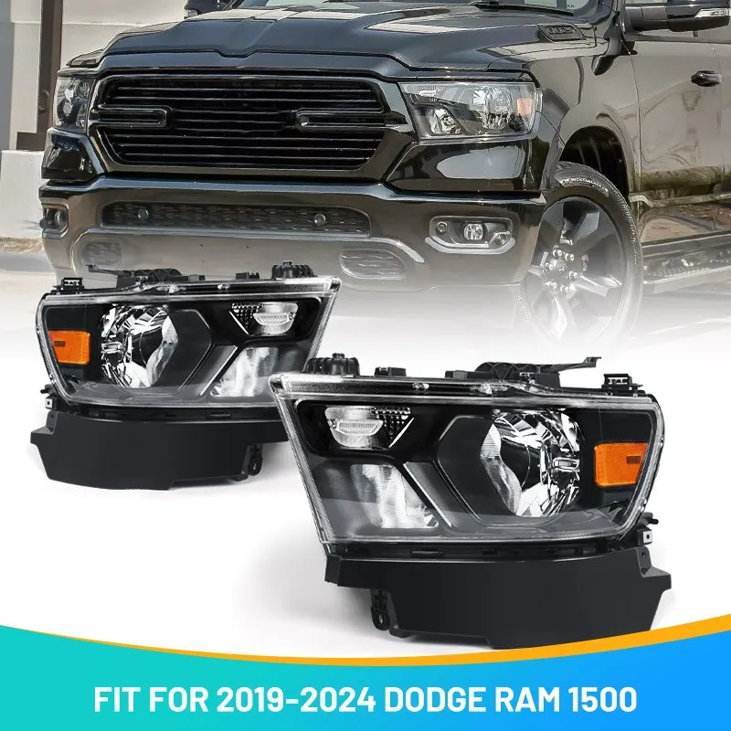 

Halogen Headlights Assembly For 2019-2024 Dodge Ram 1500 W/ Bulbs 68316087AJ
