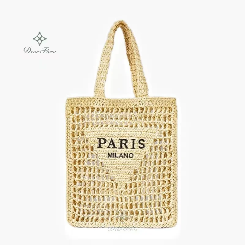 Bolsa feminina de tricô de palha bolsa de mão, portátil, grande capacidade, bolsa casual para praia, férias, moda verão