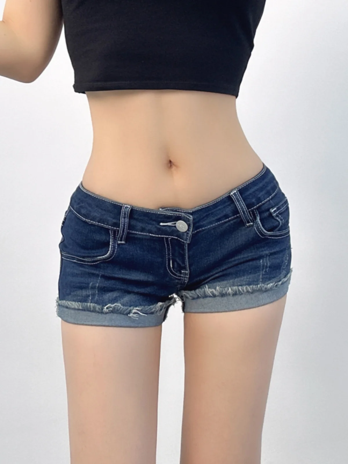 Stijl Pittige Amerikaanse Meisje Lage Taille Denim Shorts Vrouwen 2024 Zomer Nieuwe Stijl Strakke Wrap Heup Gewassen Ultra Shorts H6vj