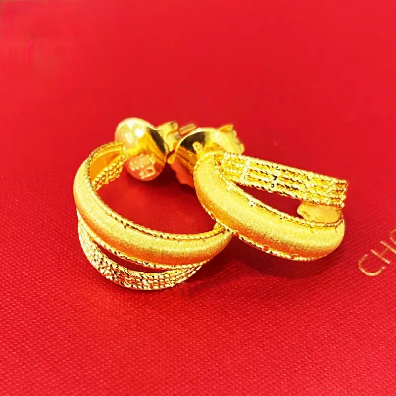 Luxury 18 K Gold Color Double Ring Earrings for Women Girlfriend Wedding Birthday Stud Earrings Jewelry Gifts Not Fade